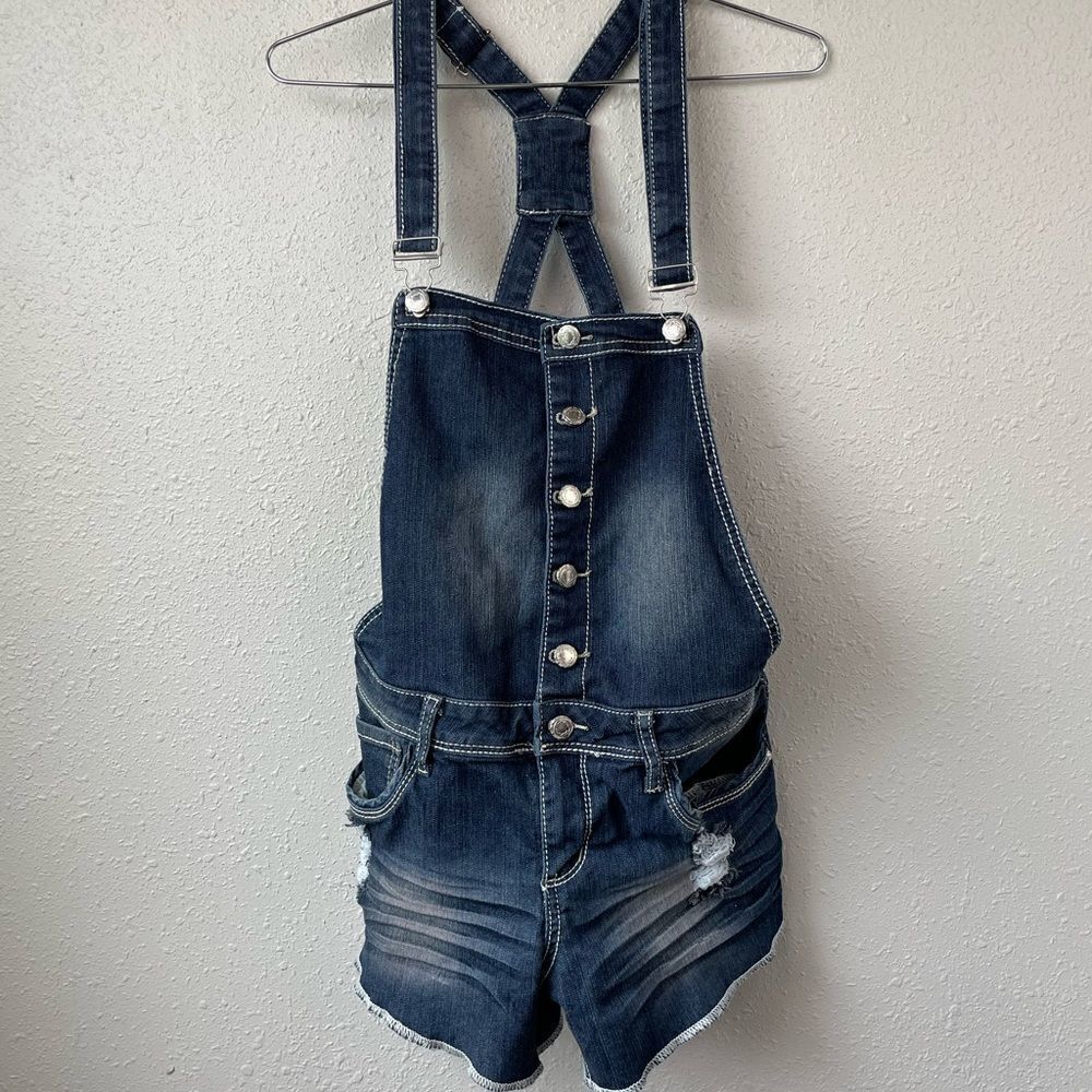Almost Famous Denim Overall Shorts Size 11 EUC